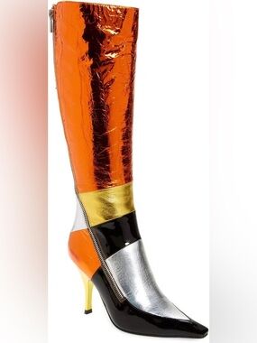 Jeffrey Campbell Sheena Metallic Orange, Gold & Silver Colorblock Knee High Boot